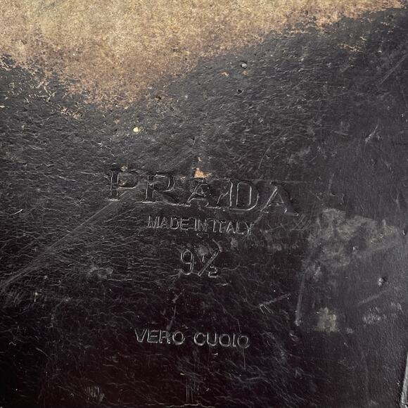 Prada Open Toe Strappy Resort Sandals Mens Size 9.5 Slingback Brown Leather Logo - Picture 8 of 9